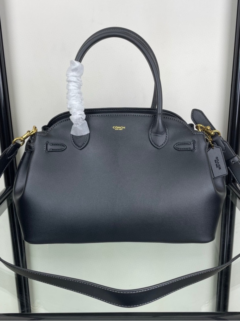 Coach Black Leather Satchel with Gold Hardware